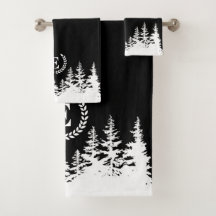 Conjunto de Toalhas de Banho Monogram Trees Preto 