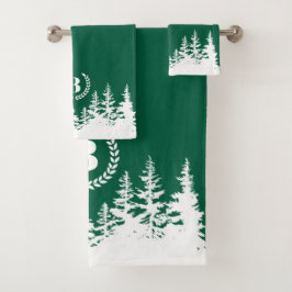 Conjunto de Toalhas de Banho Monogram Trees Verde 