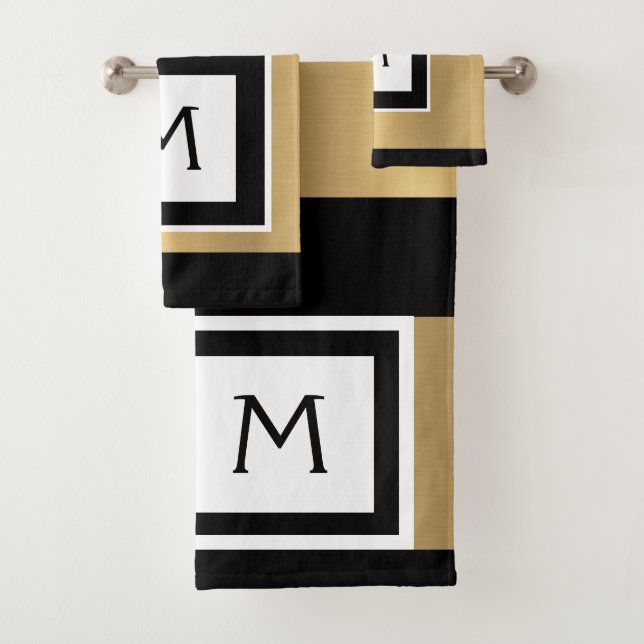 Conjunto de Toalhas de Banho Monograma Dourado Pre (Insitu)