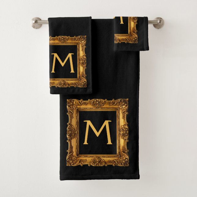 Conjunto de Toalhas de Banho Monograma Moldura Pre (Insitu)