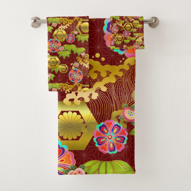 Conjunto de toalhas de banho padrão jurokugiku jap (Insitu)