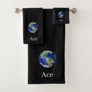 Conjunto de Toalhas de Banho Preto com Globo Mundi