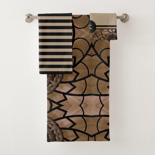 Conjunto de Toalhas de Banho Preto e Bege Moderno (Insitu)