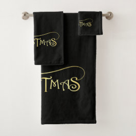 Conjunto de Toalhas de Banho Preto e Dourado Feliz
