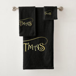 Conjunto de Toalhas de Banho Preto e Dourado Feliz