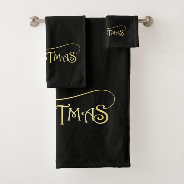 Conjunto de Toalhas de Banho Preto e Dourado Feliz (Insitu)
