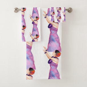 Conjunto de Toalhas de Banho Roxo da Garota Hula H