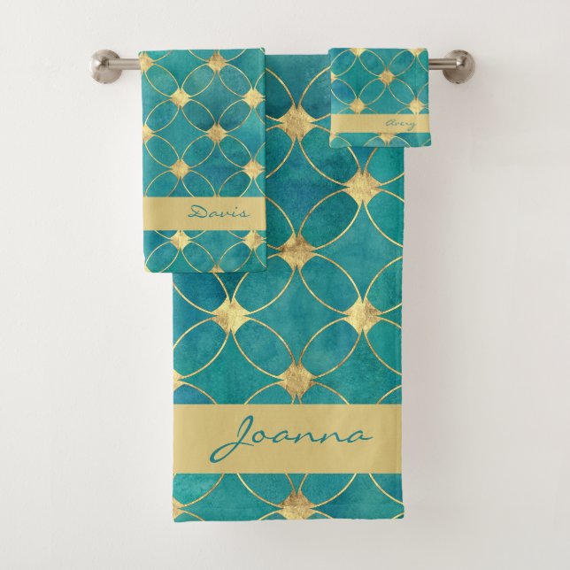 Conjunto De Toalhas De Banho Teal E Dourada (Insitu)