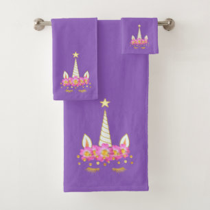 Conjunto de Toalhas de Banho Unicórnio, Flores e C