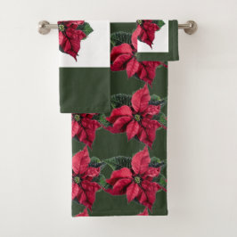 Conjunto de Toalhas de Banho Verde com Poinsettia