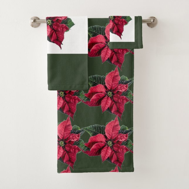 Conjunto de Toalhas de Banho Verde com Poinsettia  (Insitu)