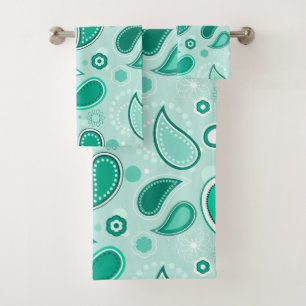 conjunto de toalhas de banho verdes paisley
