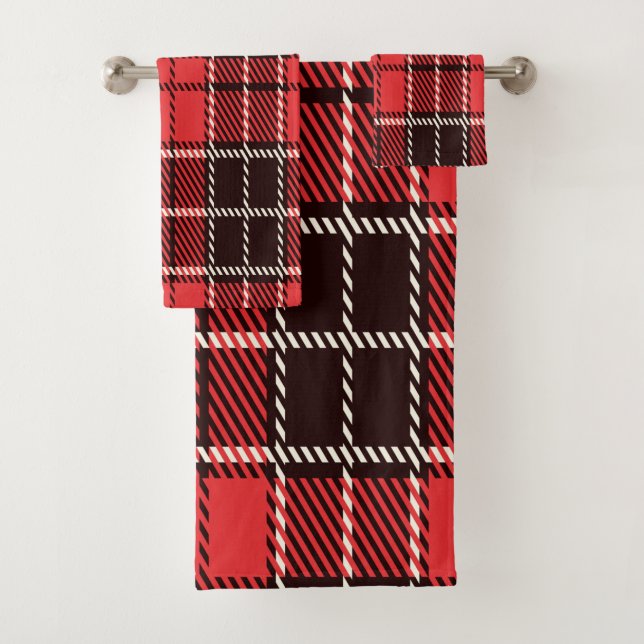 Conjunto de Toalhas de Banho Vermelho de Tartan (Insitu)
