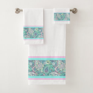 Conjunto de toalhas de banho vintage azul paisley