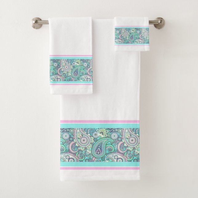 Conjunto de toalhas de banho vintage azul paisley (Insitu)