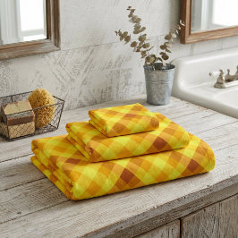 Conjunto de Toalhas de Banho Xadrez Amarelo Gema d