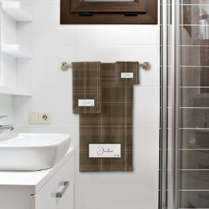 Conjunto de Toalhas de Banho Xadrez Marrom Moderno