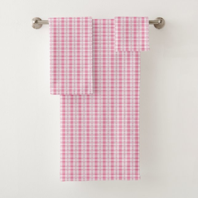 Conjunto de Toalhas de Banho Xadrez Pastel Rosa (Insitu)