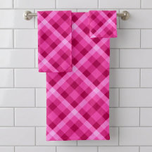 Conjunto de Toalhas de Banho Xadrez Rosa Magenta B