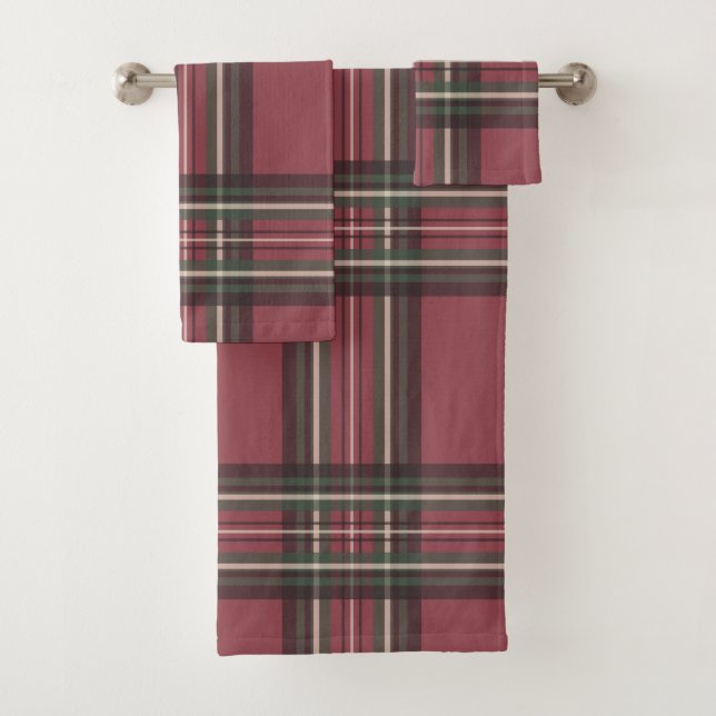 Conjunto de Toalhas de Banho Xadrez Vermelho Rústi (Insitu)