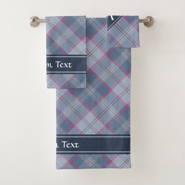 Conjunto de toalhas de banhos de Tartan azul e ros (Insitu)