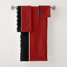 Conjunto de toalhas de banhos preto e vermelho per