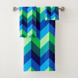 Conjunto de Toalhas de Bath Chevrons Verdes Azul
