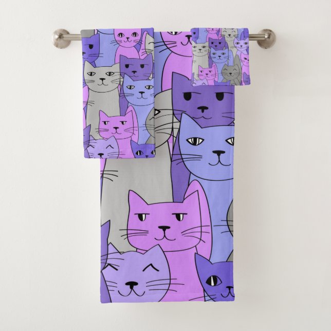 Conjunto de toalhas de Design de gatos roxos (Insitu)