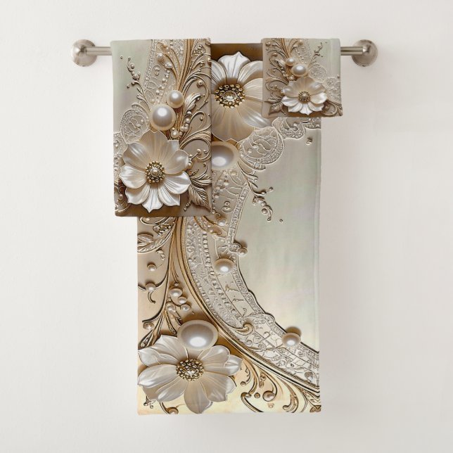 Conjunto de Toalhas de Flores Brancas Modernas Pér (Insitu)