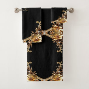 Conjunto de Toalhas de Flores Decorativas Douradas
