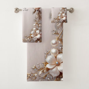Conjunto de Toalhas de Flores Rosa Suave e Branco