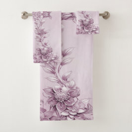 Conjunto de toalhas de folhagem floral cor-de-rosa
