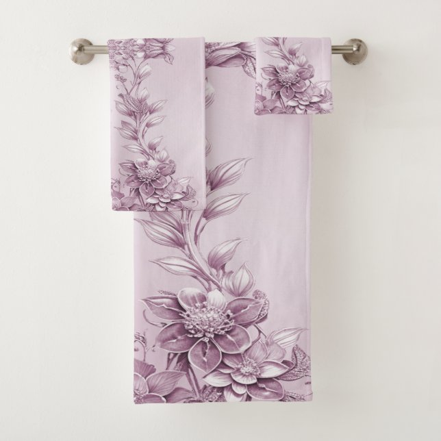 Conjunto de toalhas de folhagem floral cor-de-rosa (Insitu)