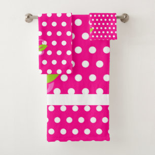 Conjunto de toalhas de logotipo polka cor-de-rosa