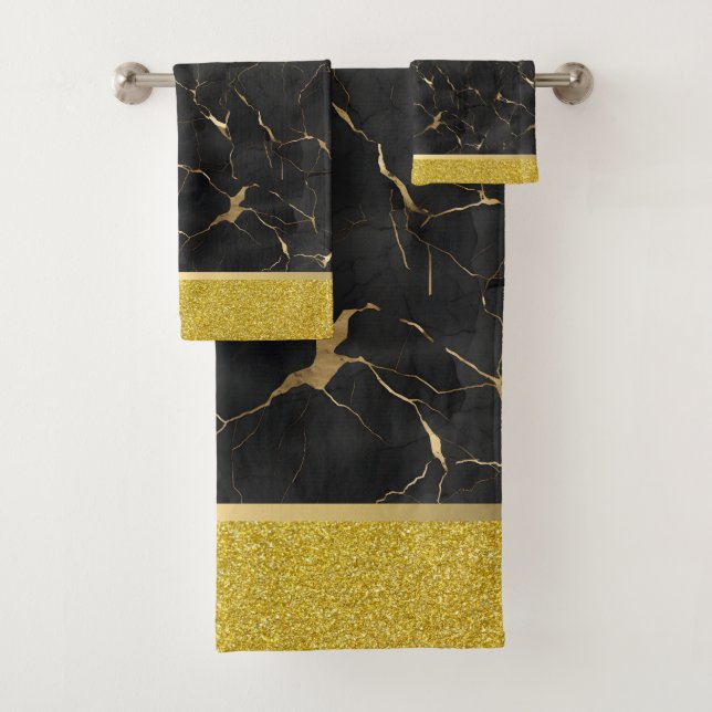 Conjunto de Toalhas de Luxo Preto e Dourado Marmor (Insitu)