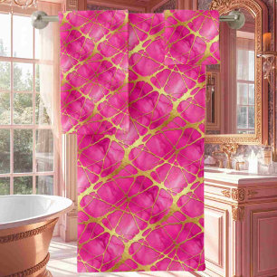Conjunto de Toalhas de Mármore Rosa Quente e Doura