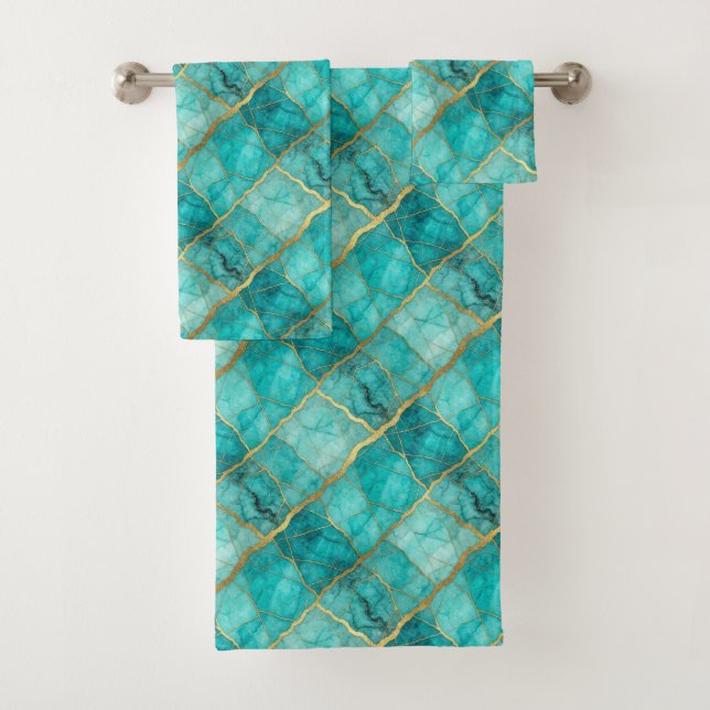 Conjunto de Toalhas de Mármore Turquesa Azul e Dou (Insitu)