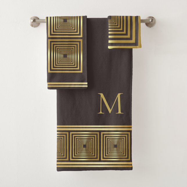 Conjunto de toalhas de monograma elegante dourado  (Insitu)