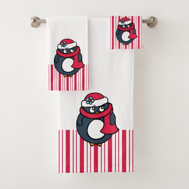 Conjunto de Toalhas de Natal Pinguim de Hortelã  (Insitu)