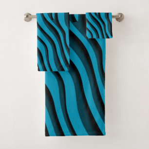 Conjunto de Toalhas de Onda Zebra 3D, Azul e Suave