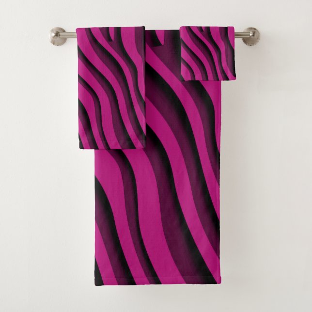 Conjunto de Toalhas de Onda Zebra 3D, Cor-de-Rosa  (Insitu)