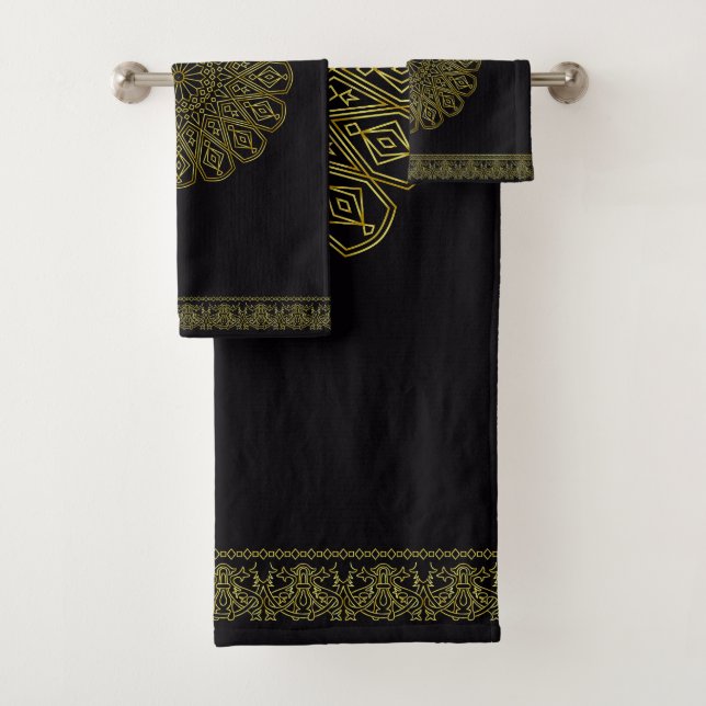 Conjunto de toalhas de padrão árabe preto e Dourad (Insitu)