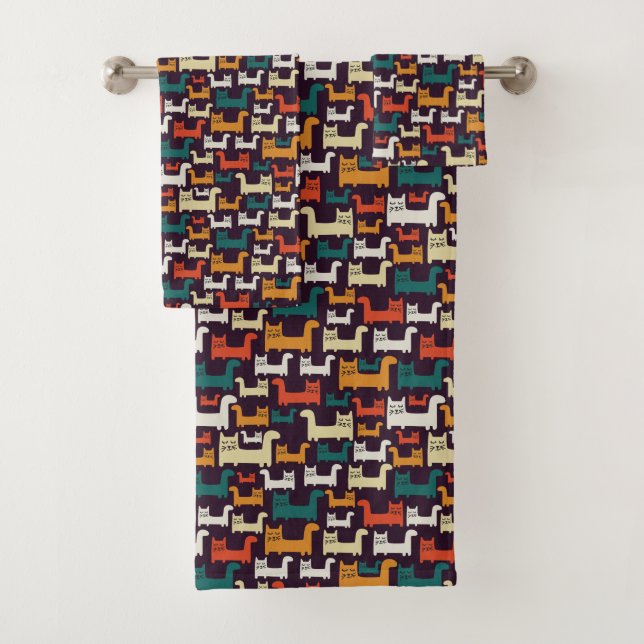 Conjunto de toalhas de padrão de gatos coloridos (Insitu)