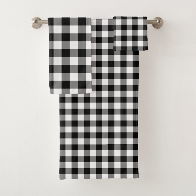 Conjunto de toalhas de padrão Gingham preto e bran (Insitu)