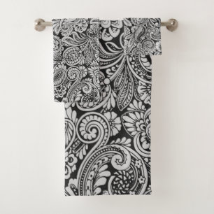 Conjunto de Toalhas de Paisley Persa Preto e Branc