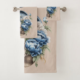 Conjunto de Toalhas de Pensão Azul, Branco e Beige