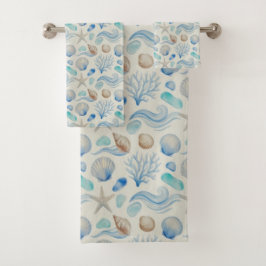 Conjunto de Toalhas de Praia Azul Costeira em Aqua
