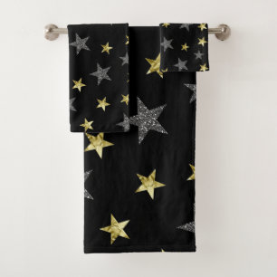 Conjunto De Toalhas De prata & ouro Stars o encanto preto da estrela