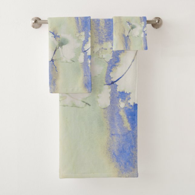 Conjunto De Toalhas Decadência De Aquarela Em Verde Pálido E Azul (Insitu)