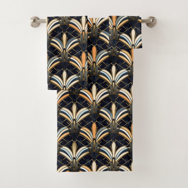 Conjunto De Toalhas Deco de Arte Azul e Dourada (Insitu)